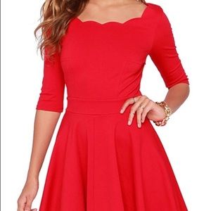 Red 3/4 sleeve skater dress